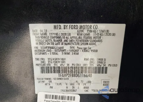 2013 Ford Taurus Limited из США, поврежденный, VIN 1FAHP2F88DG116640